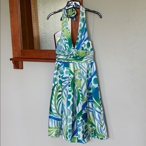 Adrianna Papell silk beaded halter dress